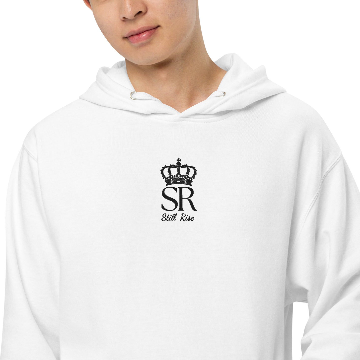 THSR Adult Pullover Hoodie with Center-Chest Logo – White Pullover Hoodies Featuring Black THSR "SR Still Rise" under a crown Design for Adults