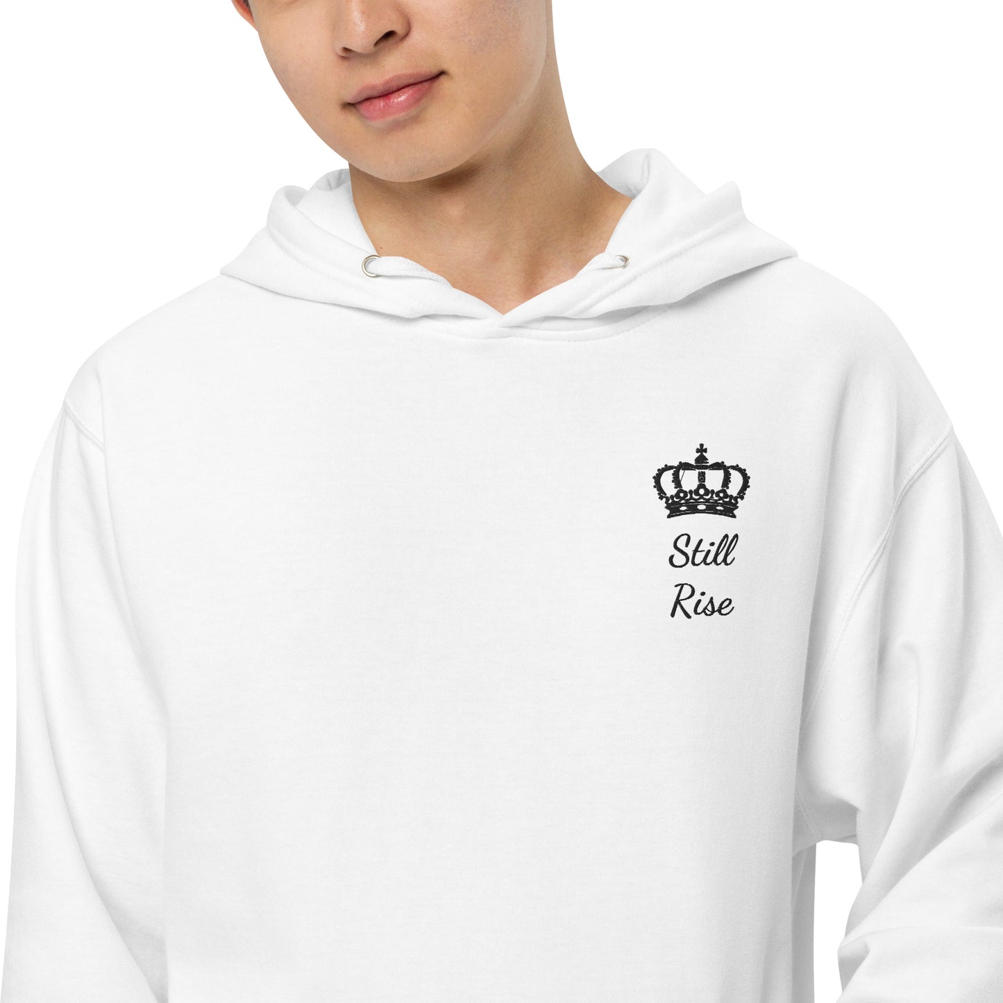 THSR Adult Pullover Hoodie with Left-Chest Logo – White Pullover Hoodies Featuring Black THSR "Still Rise" under a crown Design for Adults