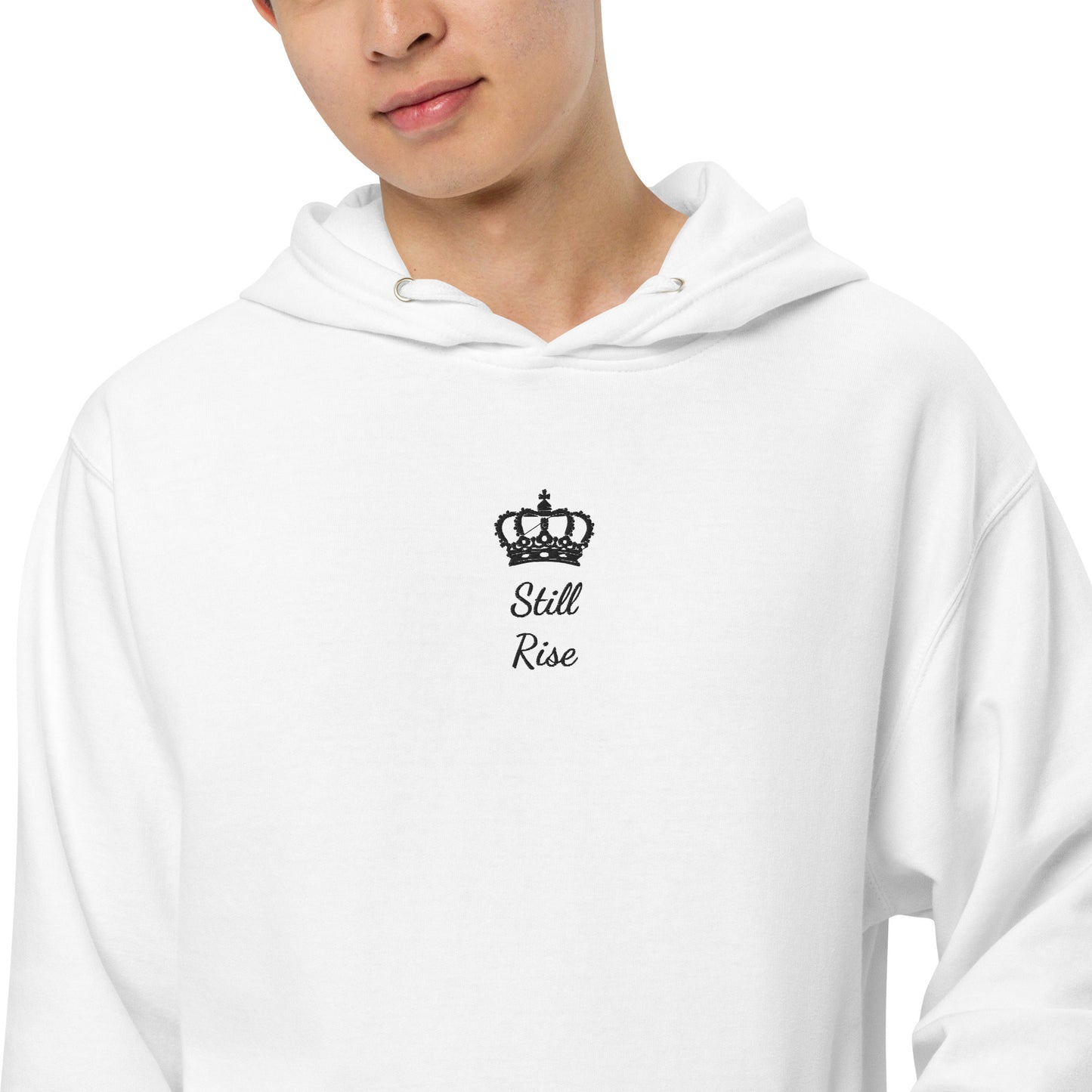 THSR Adult Pullover Hoodie with Center-Chest Logo – White Pullover Hoodies Featuring Black THSR "Still Rise" under a crown Design for Adults