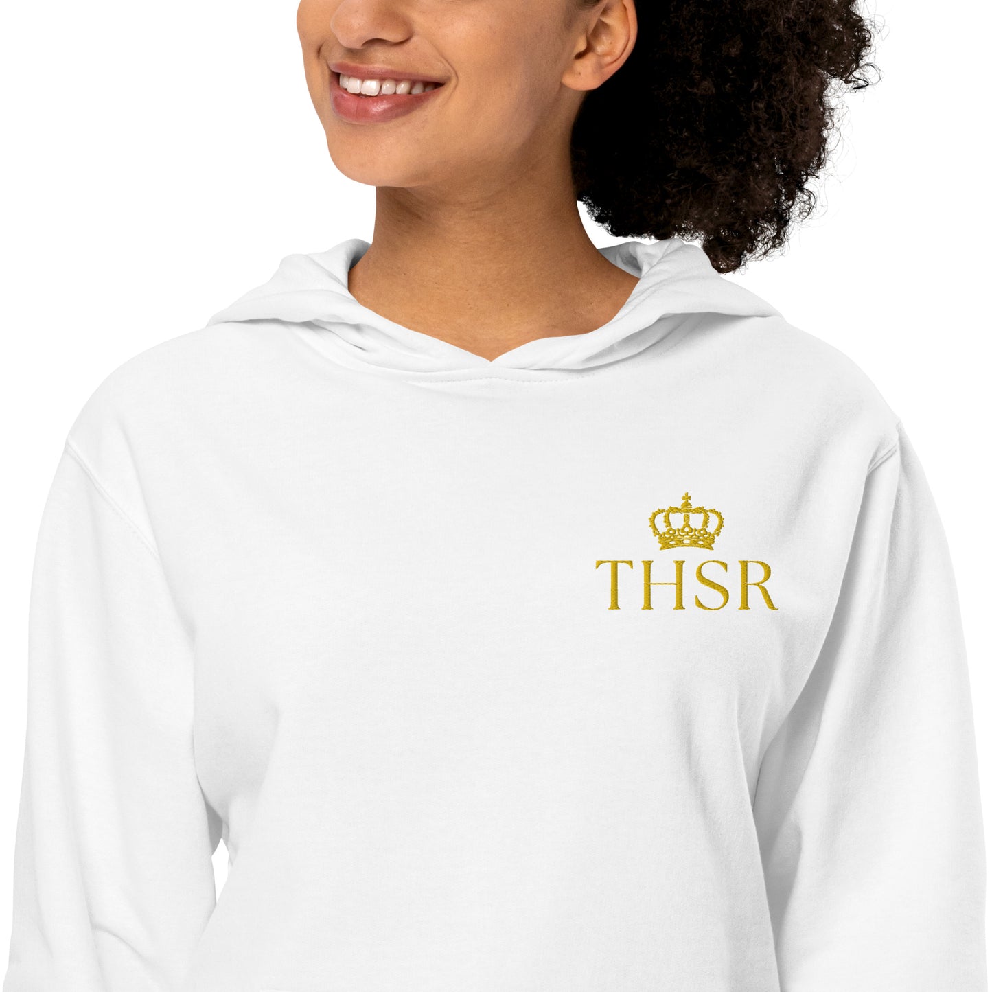 THSR Adult Pullover Hoodie with Left-Chest Logo – Black or White Pullover Hoodies Featuring Gold "THSR" under a crown Design for Adults