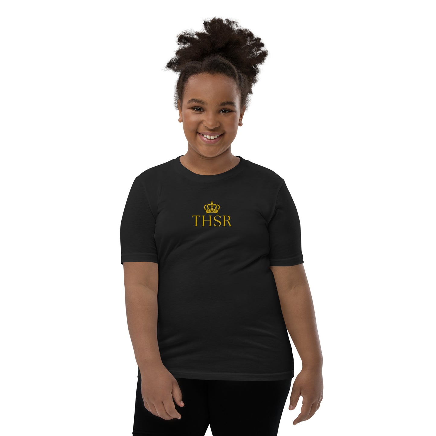 THSR Youth T-Shirt with Center-Chest Logo – T-shirt Featuring Gold "THSR" under a crown Design for Kids