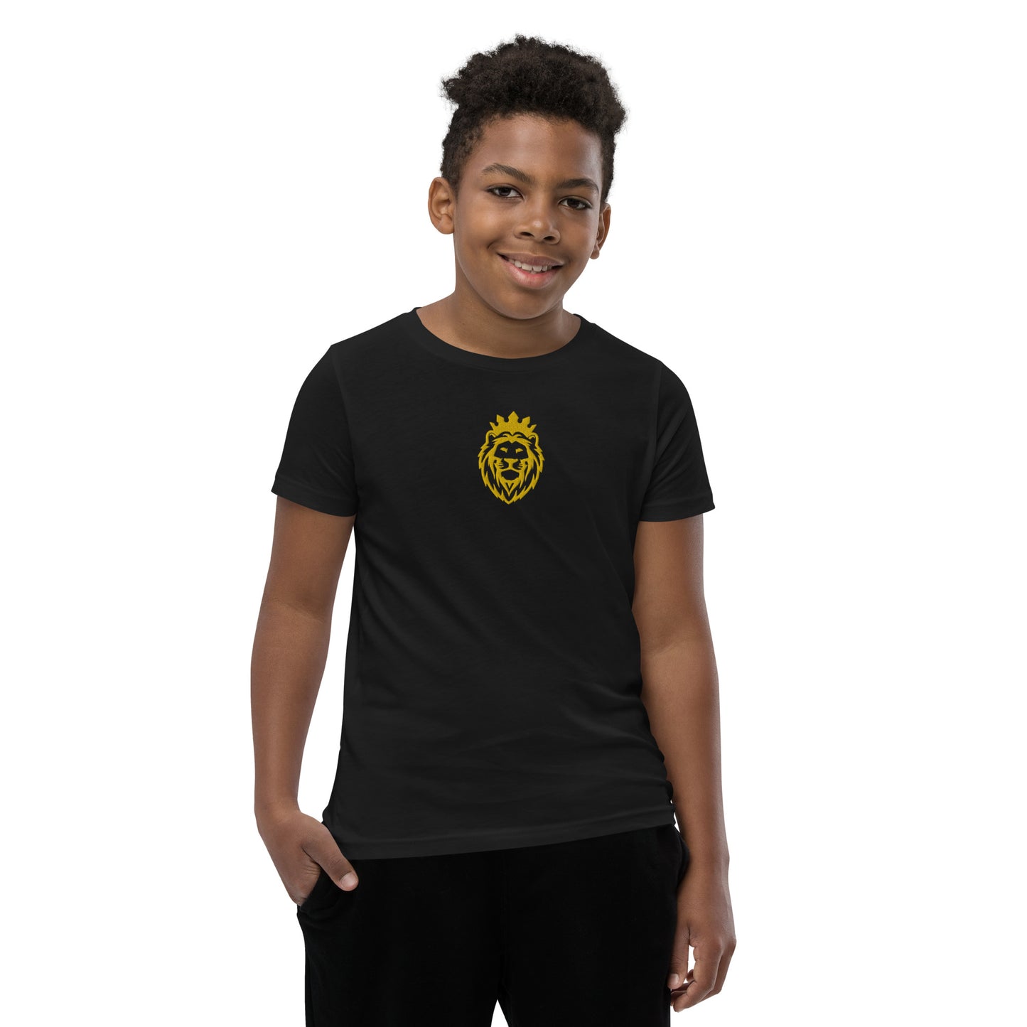 THSR Youth T-Shirt with Center-Chest Logo – T-shirt Featuring Gold THSR KING Lion wearing a crown Design for Kids