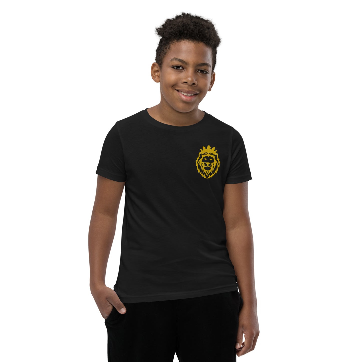 THSR Youth T-Shirt with Left-Chest Logo – T-shirt Featuring Gold THSR KING Lion wearing a crown Design for Kids