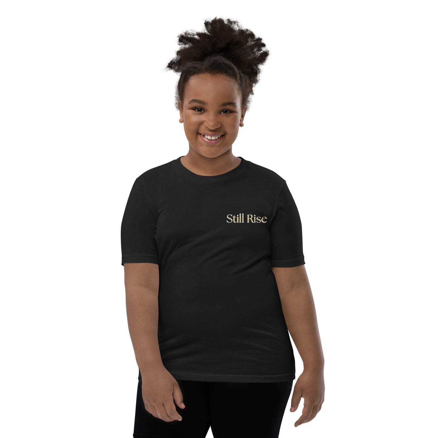 THSR Youth T-Shirt with Left-Chest Logo – Black or White T-shirt Featuring Bold Gold "Still Rise" Design for Kids