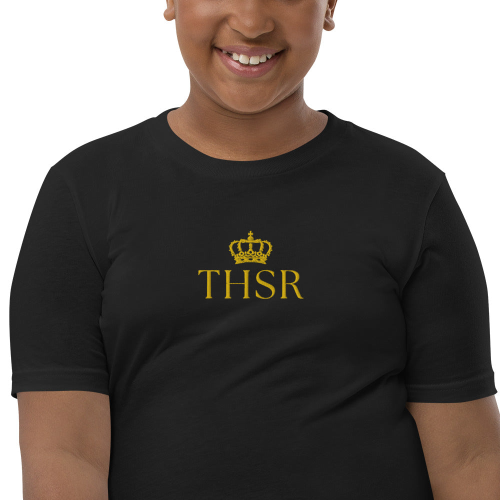 THSR Youth T-Shirt with Center-Chest Logo – T-shirt Featuring Gold "THSR" under a crown Design for Kids