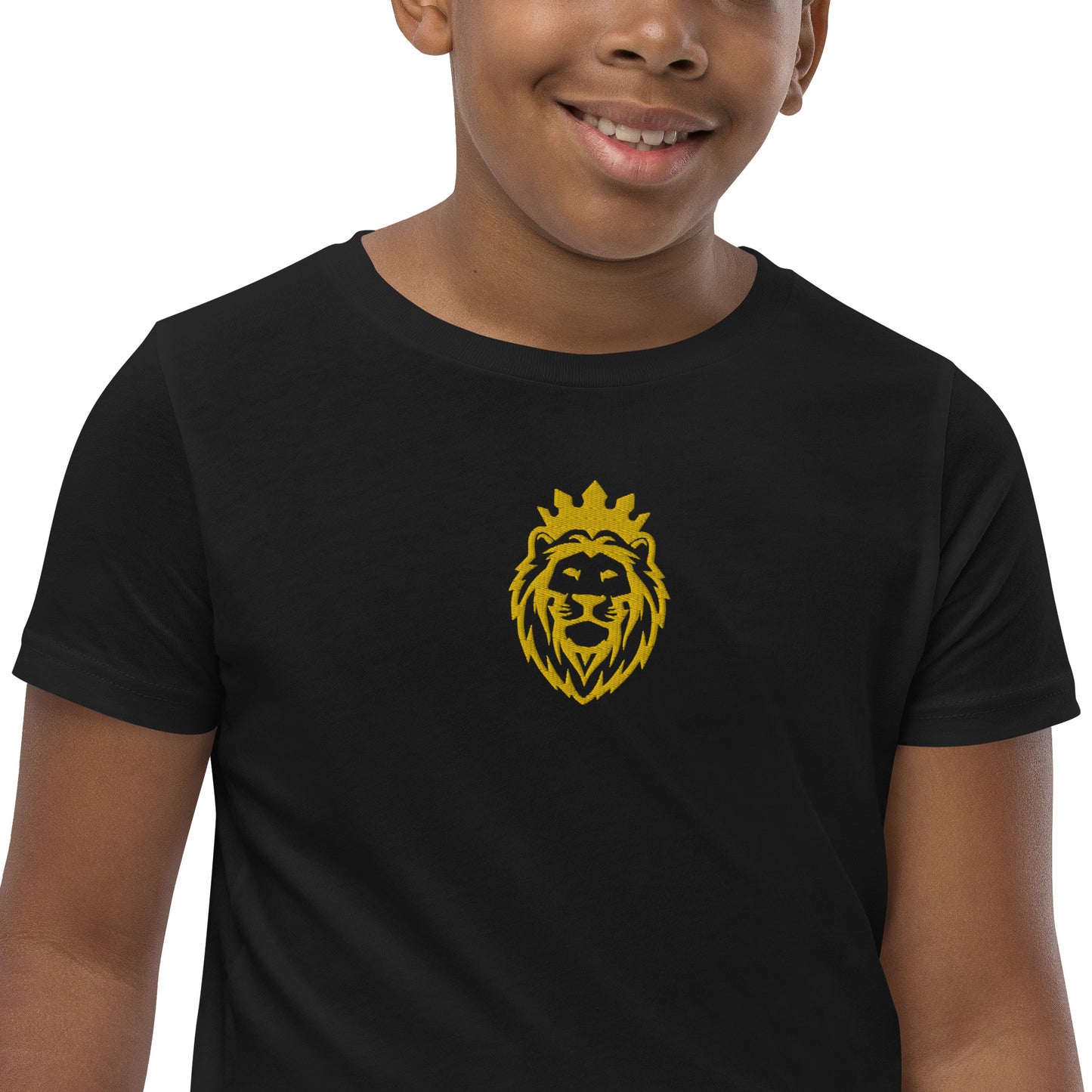 THSR Youth T-Shirt with Center-Chest Logo – T-shirt Featuring Gold THSR KING Lion wearing a crown Design for Kids