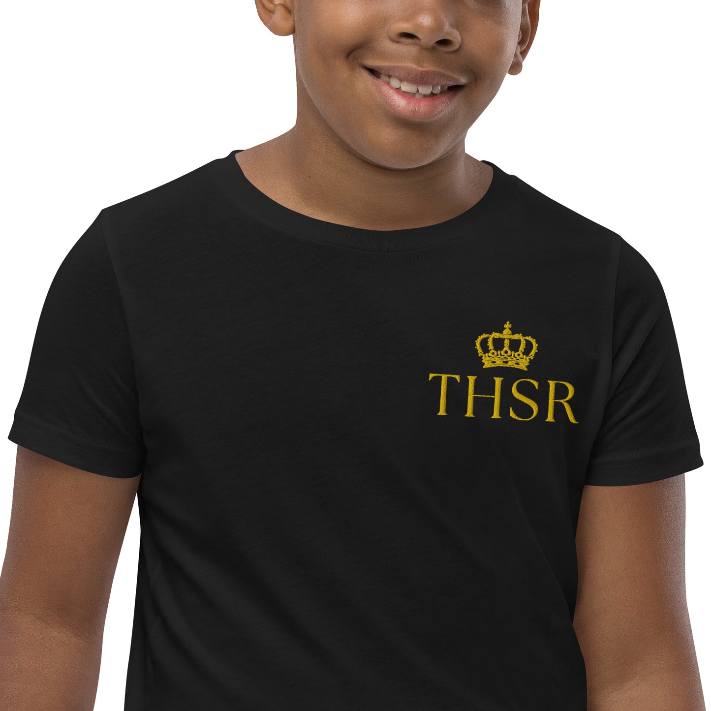 THSR Youth T-Shirt with Left-Chest Logo – T-shirt Featuring Gold "THSR" under a crown Design for Kids