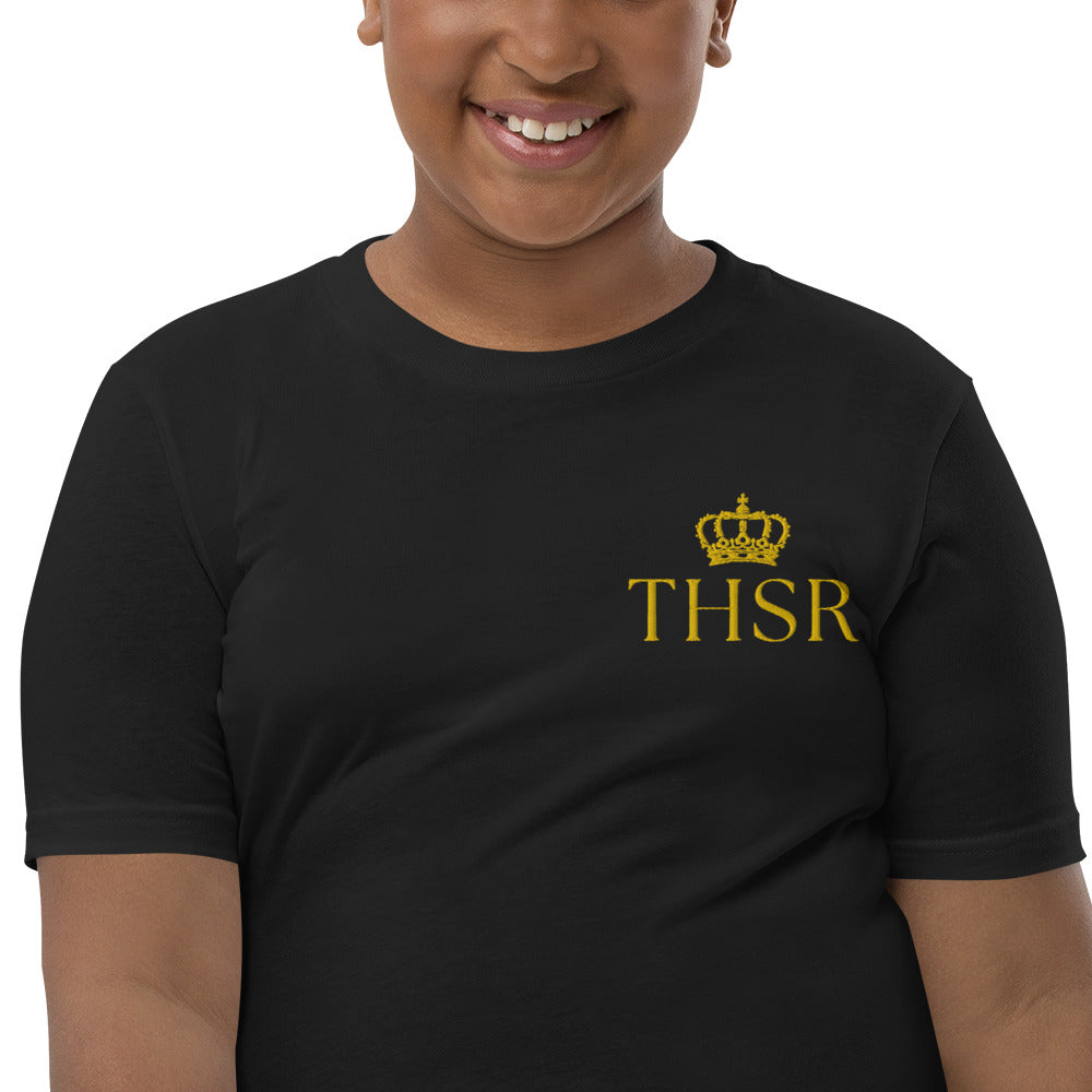 THSR Youth T-Shirt with Left-Chest Logo – T-shirt Featuring Gold "THSR" under a crown Design for Kids