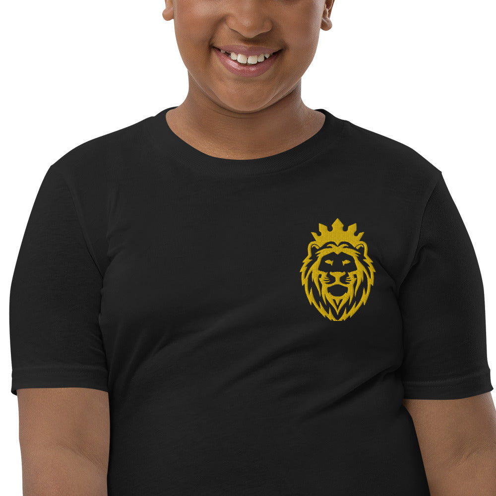 THSR Youth T-Shirt with Left-Chest Logo – T-shirt Featuring Gold THSR KING Lion wearing a crown Design for Kids