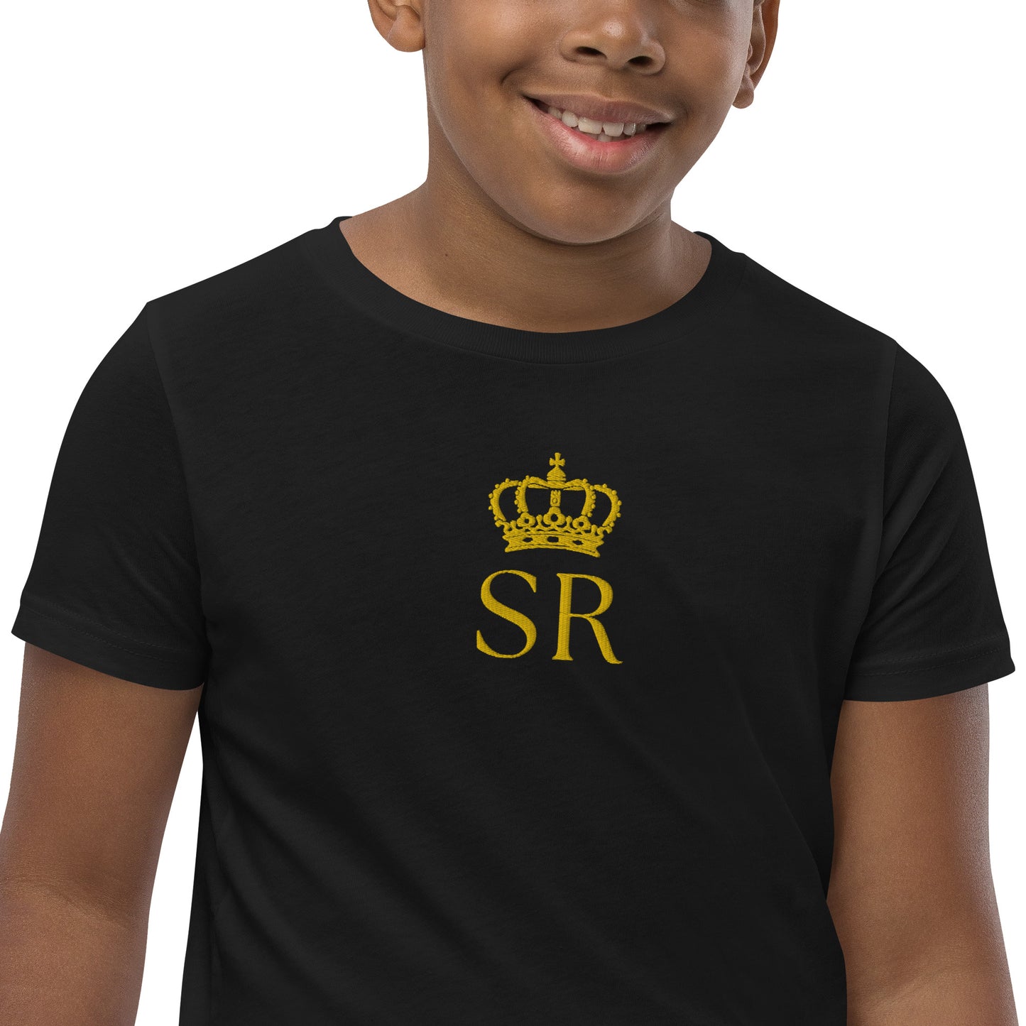 THSR Youth T-Shirt with Center-Chest Logo – T-shirt Featuring Gold THSR "SR" under a crown Design for Kids