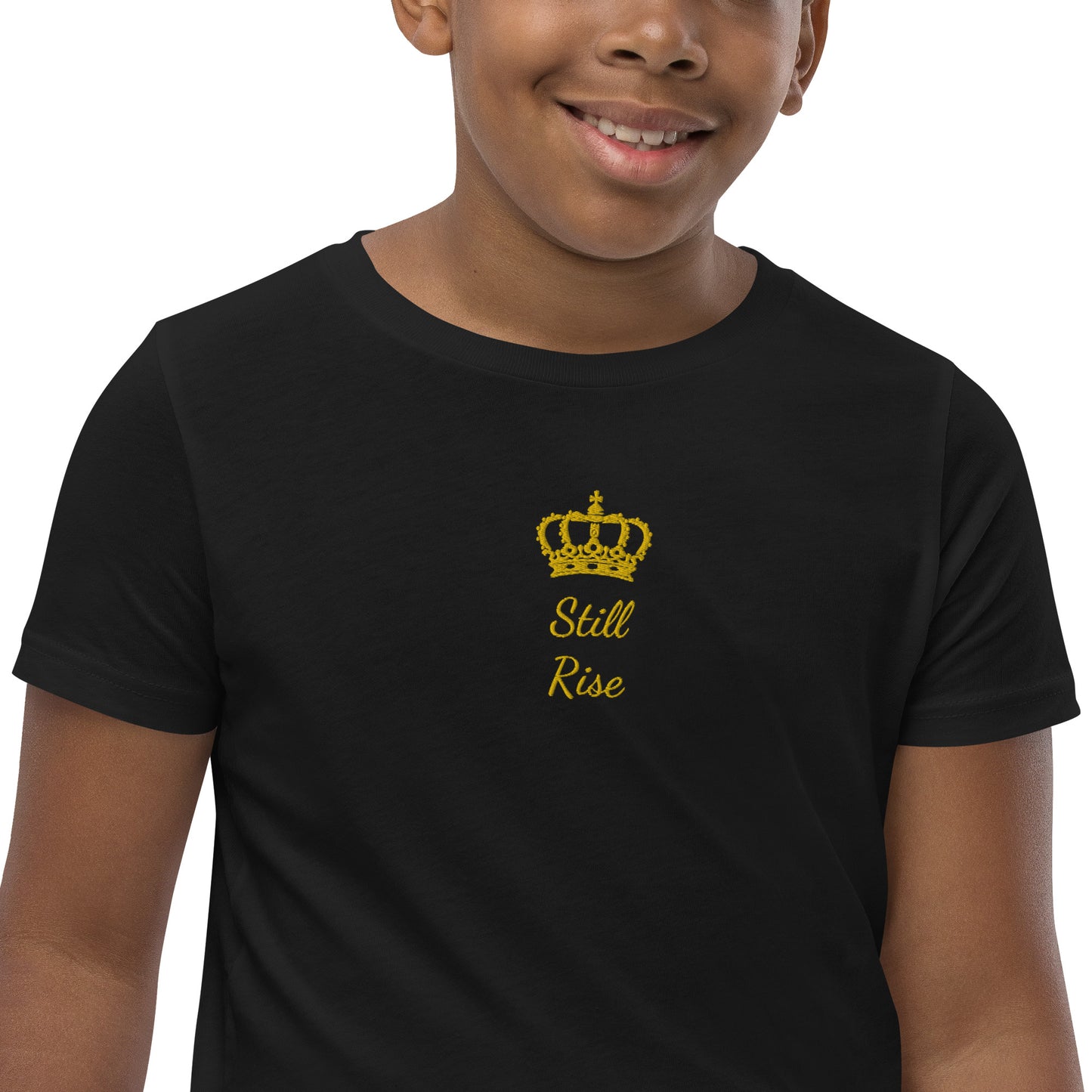 THSR Youth T-Shirt with Center-Chest Logo – T-shirt Featuring Gold "Still Rise" under a crown Design for Kids