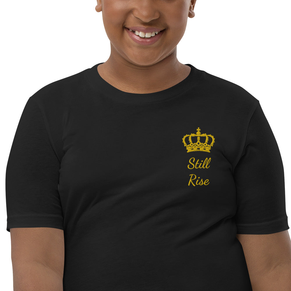 THSR Youth T-Shirt with Left-Chest Logo – T-shirt Featuring Gold "Still Rise" under a crown Design for Kids