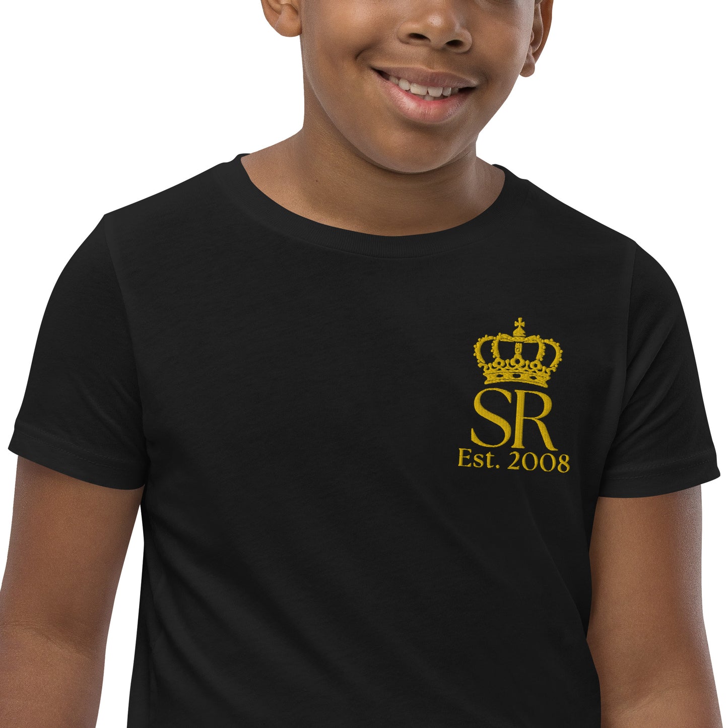 THSR Youth T-Shirt with Left-Chest Logo – T-shirt Featuring Gold "SR Est. 2008" under a crown Design for Kids