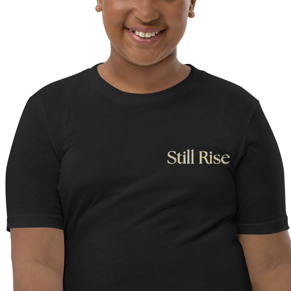 THSR Youth T-Shirt with Left-Chest Logo – Black or White T-shirt Featuring Bold Gold "Still Rise" Design for Kids