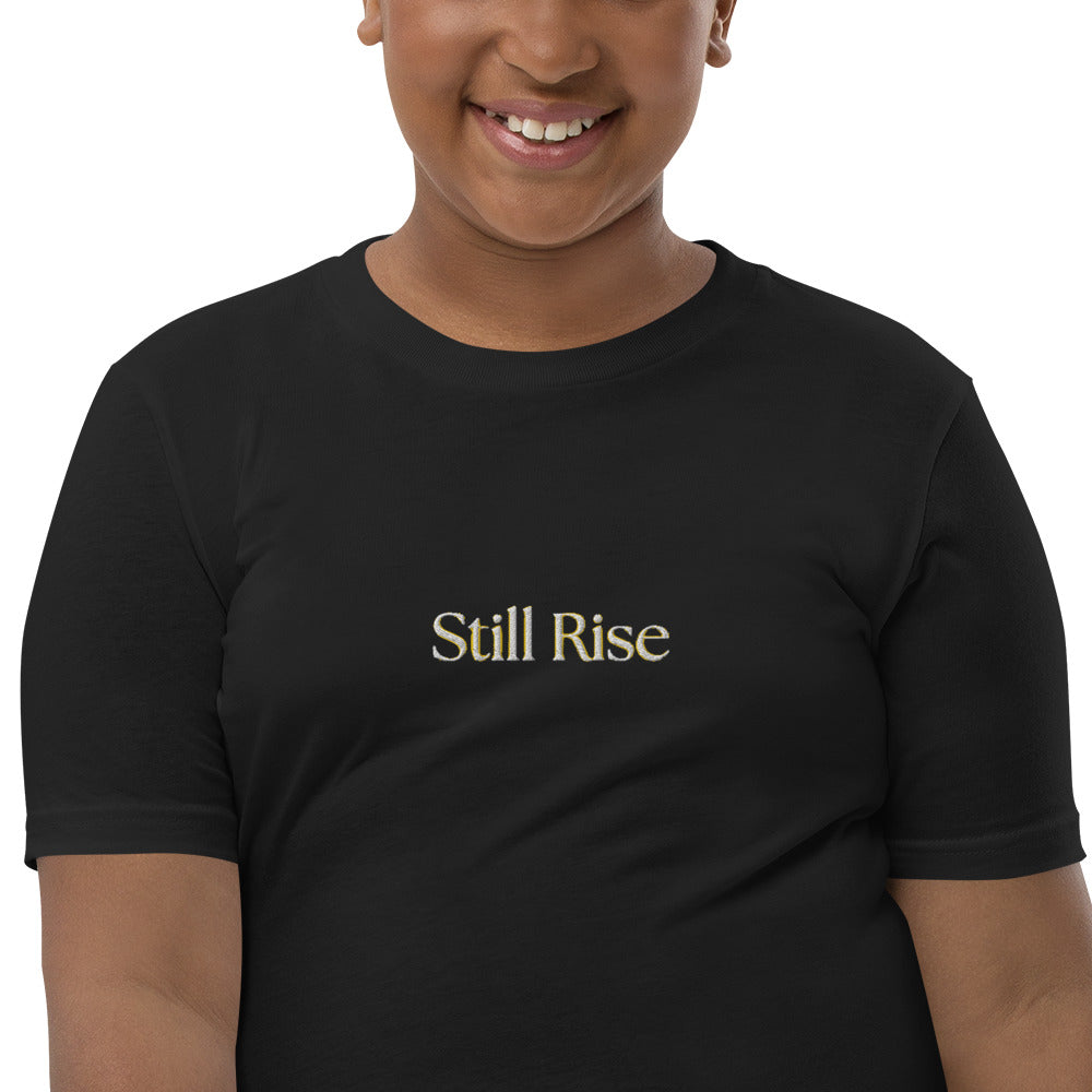 THSR Youth T-Shirt with Center-Chest Logo – Black or White T-shirt Featuring Bold Gold "Still Rise" Design for Kids