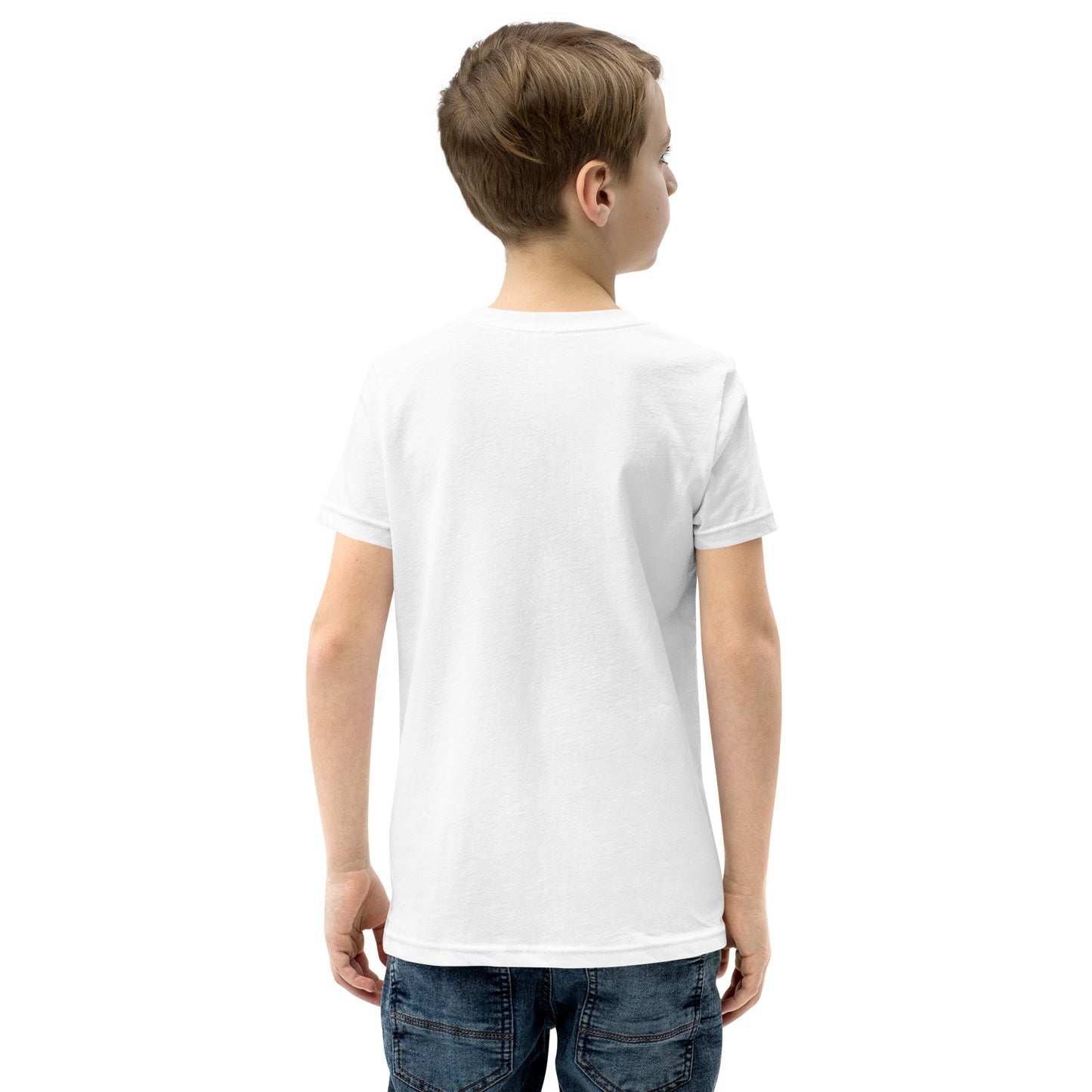 THSR Youth T-Shirt with Left-Chest Logo – White T-shirt Featuring Black "Still Rise" under a crown Design for Kids