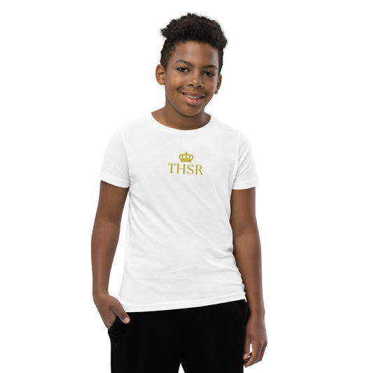 THSR Youth T-Shirt with Center-Chest Logo – T-shirt Featuring Gold "THSR" under a crown Design for Kids