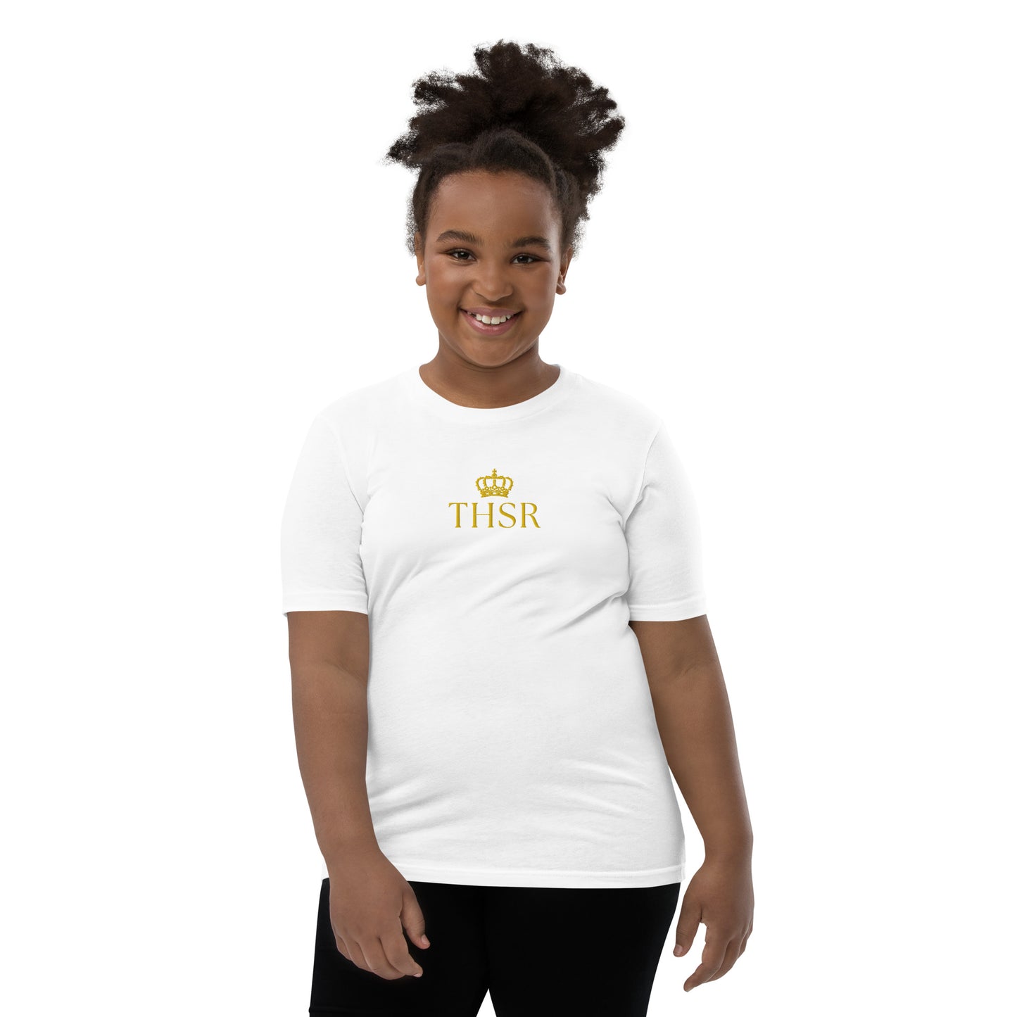 THSR Youth T-Shirt with Center-Chest Logo – T-shirt Featuring Gold "THSR" under a crown Design for Kids