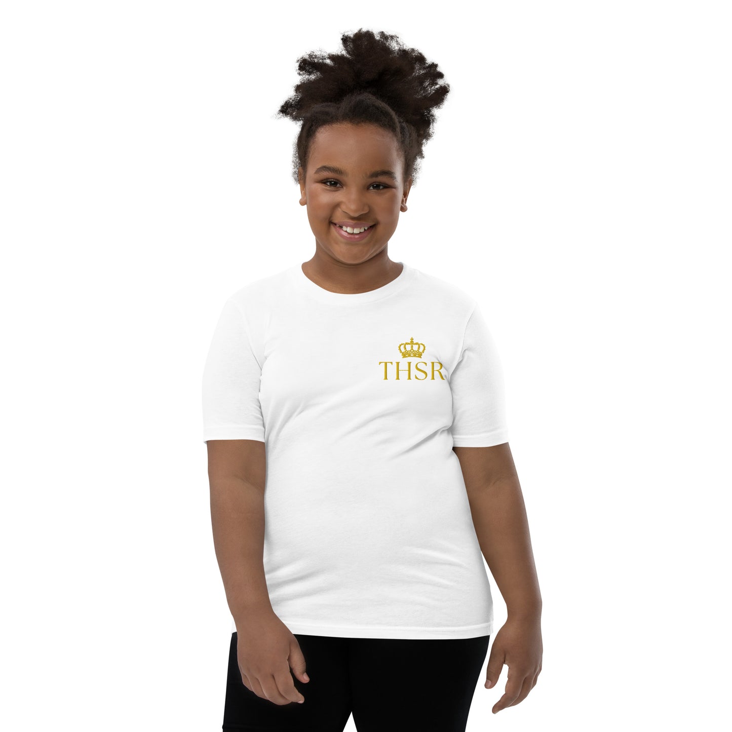 THSR Youth T-Shirt with Left-Chest Logo – T-shirt Featuring Gold "THSR" under a crown Design for Kids