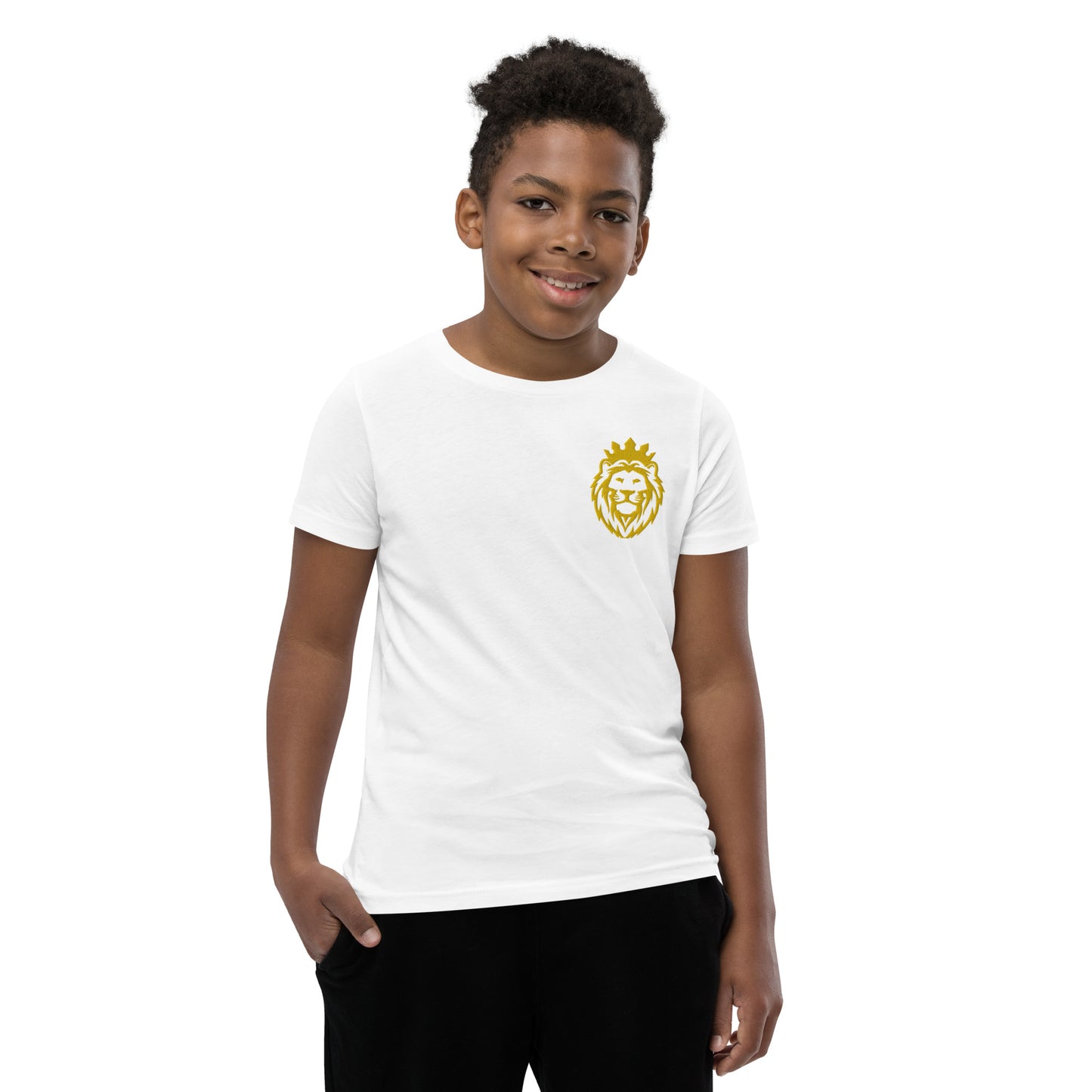 THSR Youth T-Shirt with Left-Chest Logo – T-shirt Featuring Gold THSR KING Lion wearing a crown Design for Kids