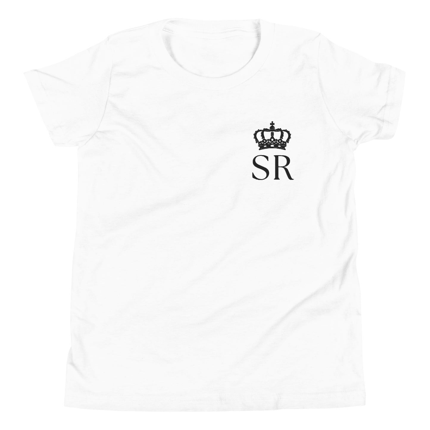 THSR Youth T-Shirt with Left-Chest Logo – White T-shirt Featuring Black THSR "SR" under a crown Design for Kids