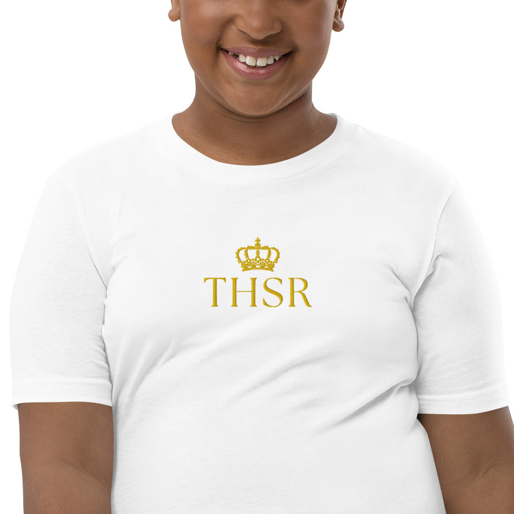 THSR Youth T-Shirt with Center-Chest Logo – T-shirt Featuring Gold "THSR" under a crown Design for Kids