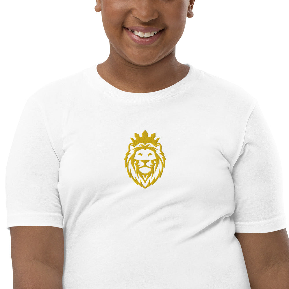 THSR Youth T-Shirt with Center-Chest Logo – T-shirt Featuring Gold THSR KING Lion wearing a crown Design for Kids