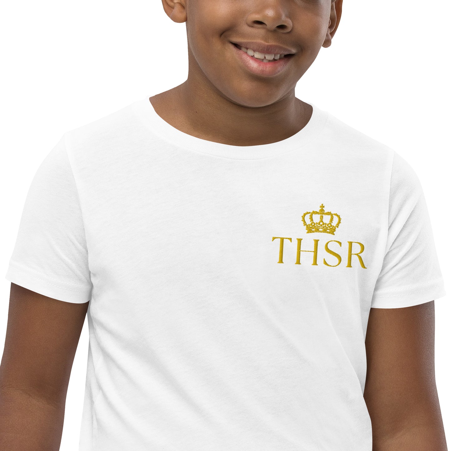 THSR Youth T-Shirt with Left-Chest Logo – T-shirt Featuring Gold "THSR" under a crown Design for Kids