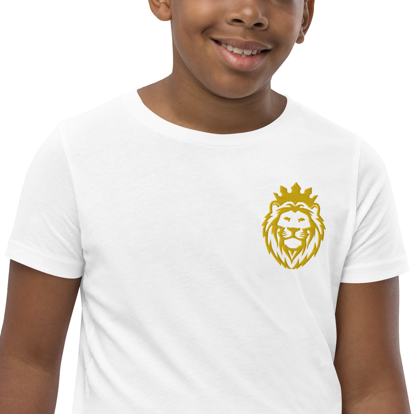 THSR Youth T-Shirt with Left-Chest Logo – T-shirt Featuring Gold THSR KING Lion wearing a crown Design for Kids