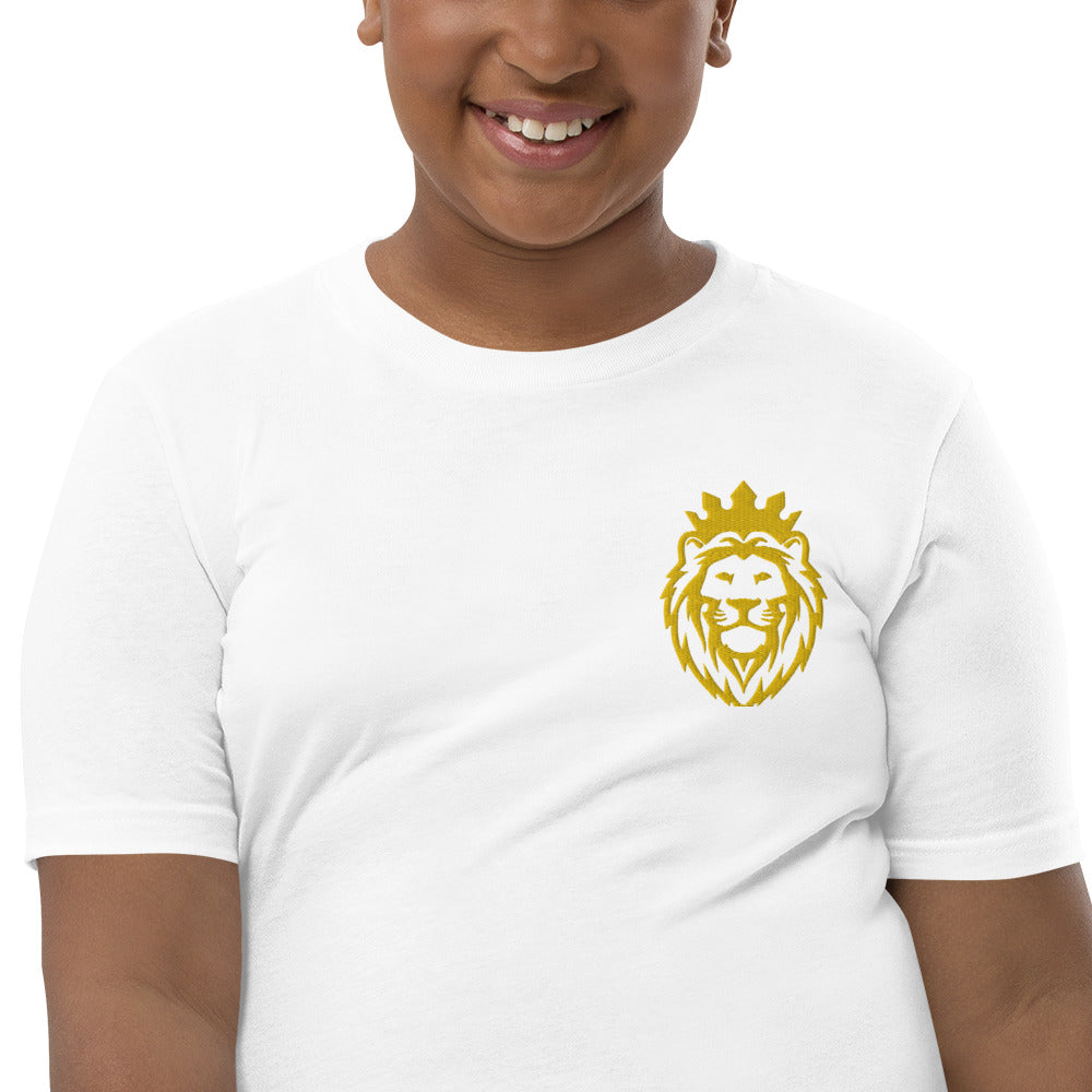 THSR Youth T-Shirt with Left-Chest Logo – T-shirt Featuring Gold THSR KING Lion wearing a crown Design for Kids