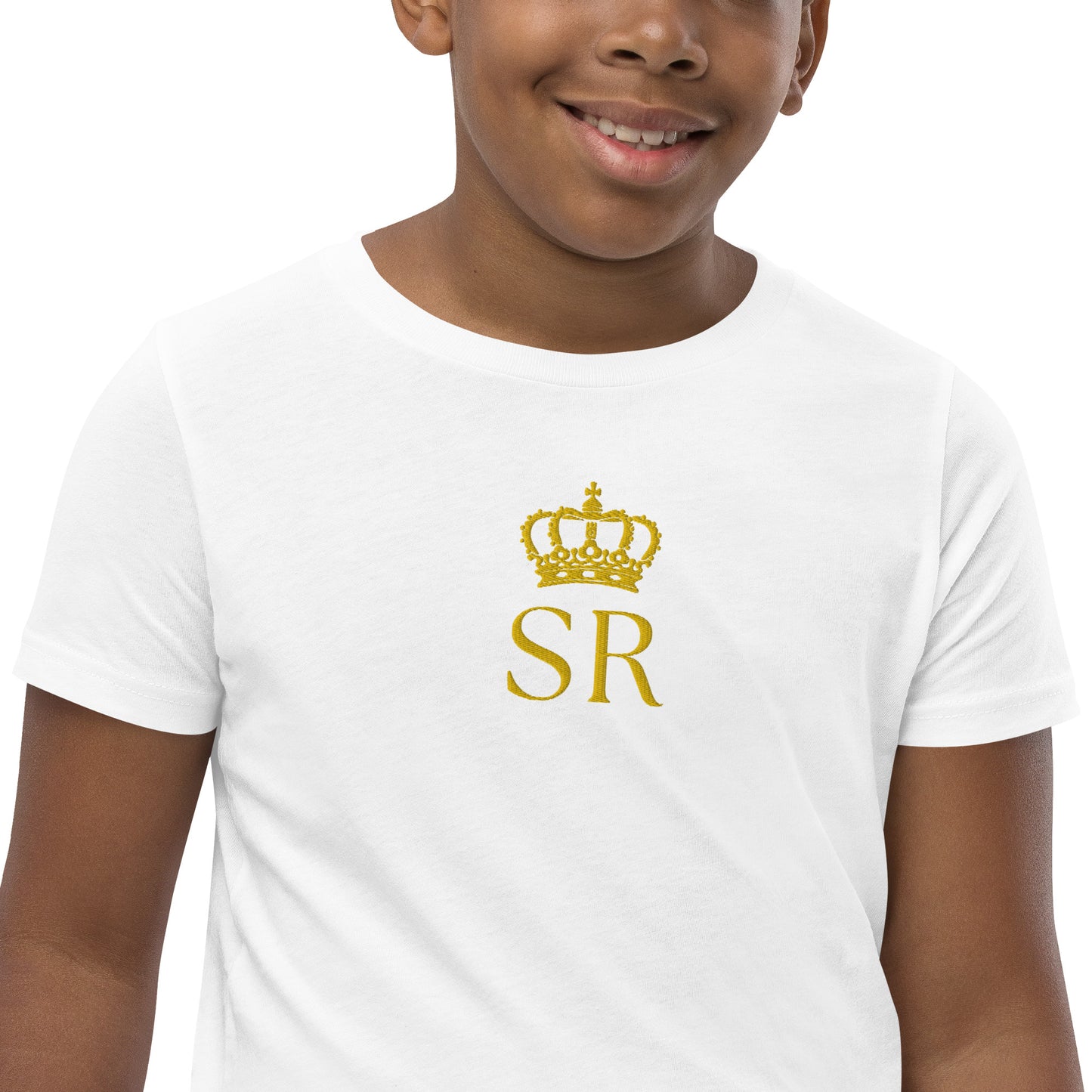 THSR Youth T-Shirt with Center-Chest Logo – T-shirt Featuring Gold THSR "SR" under a crown Design for Kids