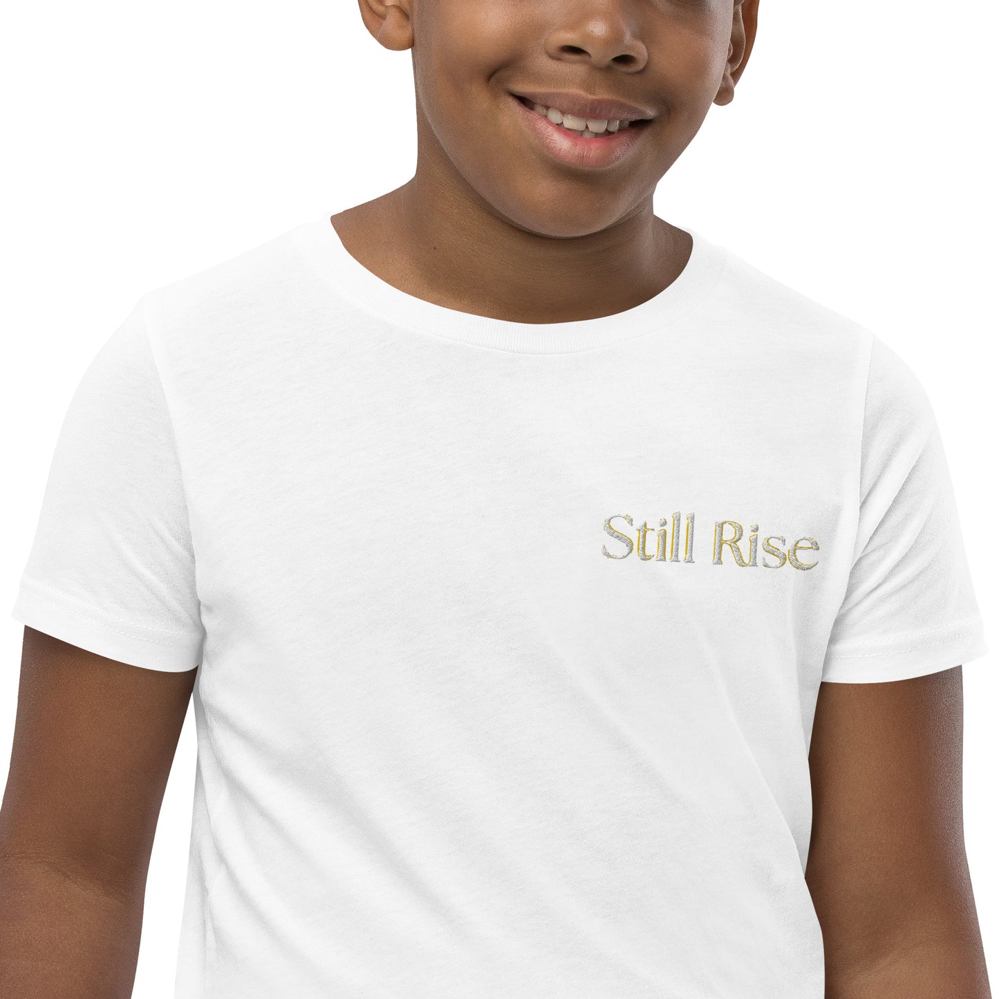 THSR Youth T-Shirt with Left-Chest Logo – Black or White T-shirt Featuring Bold Gold "Still Rise" Design for Kids