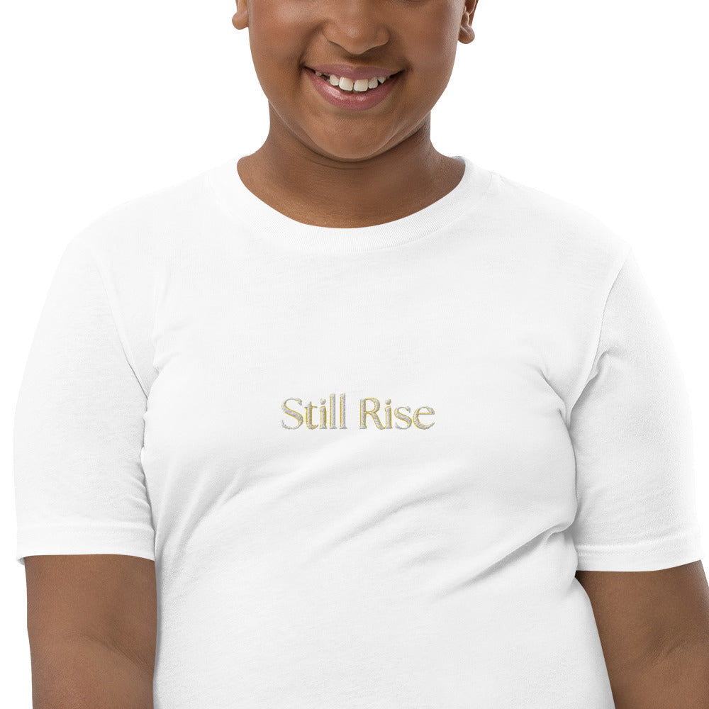 THSR Youth T-Shirt with Center-Chest Logo – Black or White T-shirt Featuring Bold Gold "Still Rise" Design for Kids